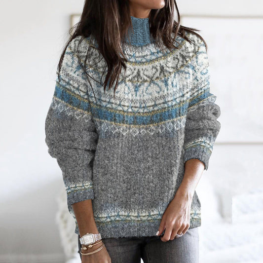 Vintage Fairman Island Geometric Pattern Contrast Turtleneck Sweater elevenforest