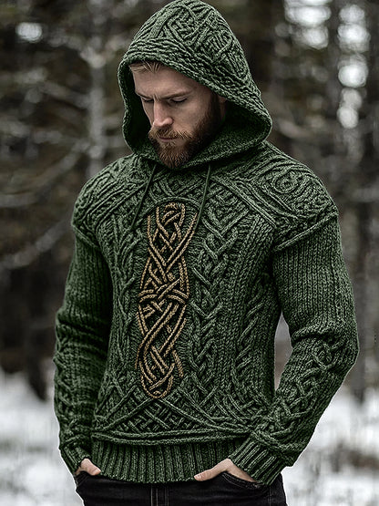 Men's Viking Jacquard Celtic Inspired Cozy Knit Hooded Sweater elevenforest