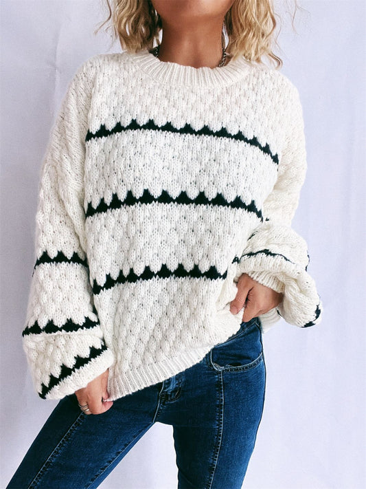 Bianca® | Long-sleeved sweater with contrasting stripes and a crew neck