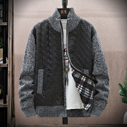 Men's Stand Collar Stitched Plush Cardigan elevenforest