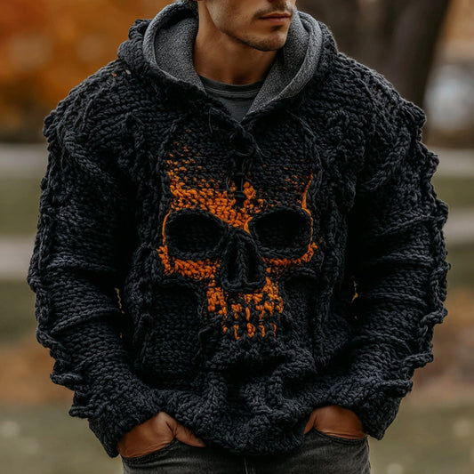 Men's Halloween Celtic Skull Art Knitted Cozy Hooded Sweater elevenforest