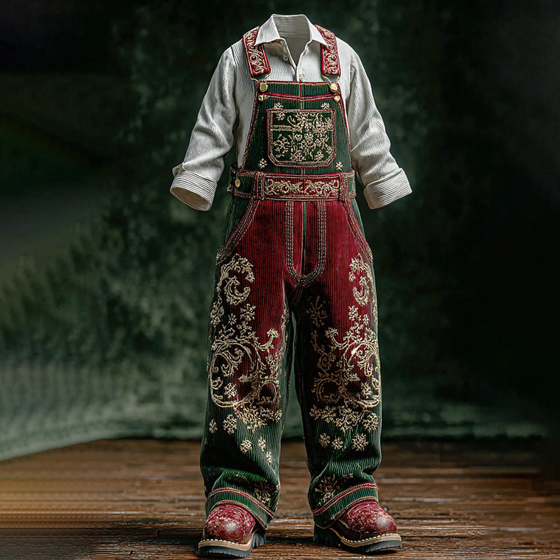 Comstylish Men's Christmas Floral Embroidery Gradient Jumpsuit