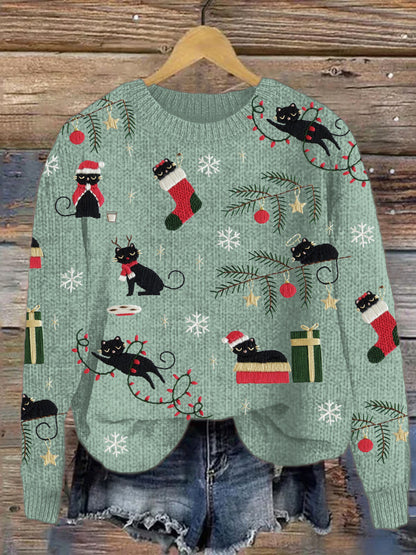 Christmas Cats Embroidery Cozy Sweater elevenforest