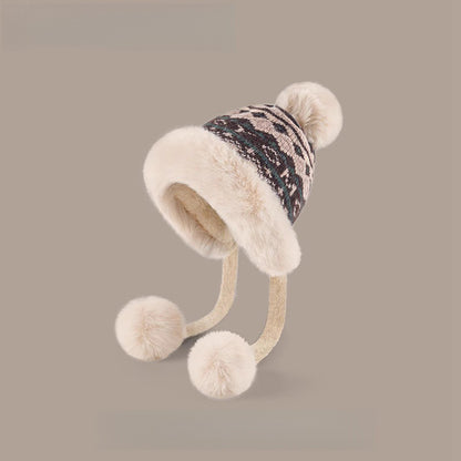 Comstylish Vintage Fair Isle Knit Cozy Fur Trim Fleece Liner Hat