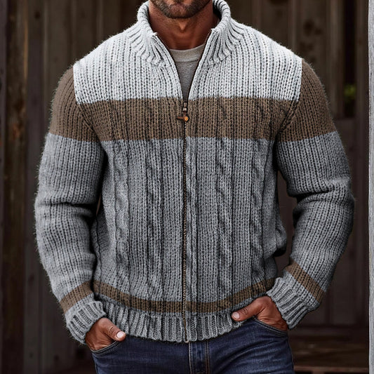 Men'S Vintage Color Block Knitted Jacquard Cozy Sweater Cardigan artswardrobe