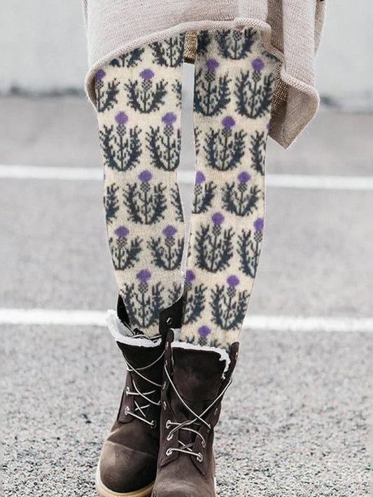 Scottish Thistle Floral Women's Knit Leggings artswardrobe