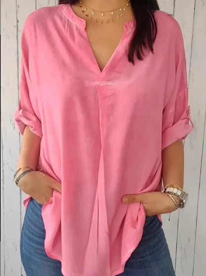 Comstylish V Neck Linen Blend Loose Fit Casual Shirt