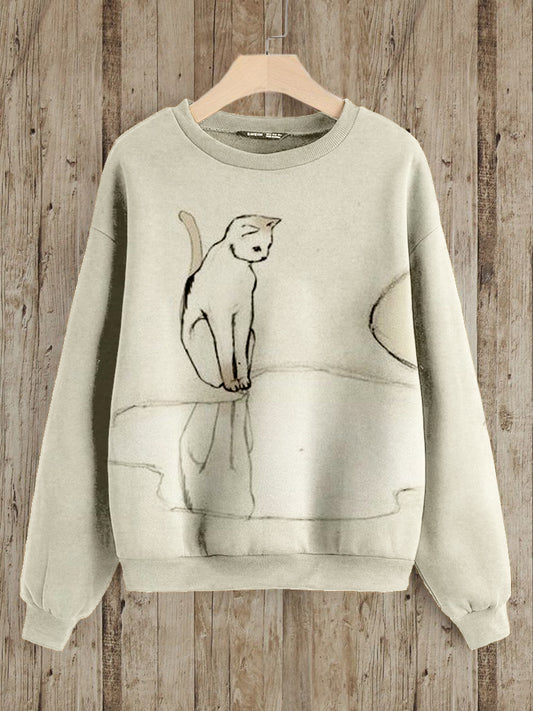 Lovely Cat Pattern Print Vintage Cozy Sweatshirt elevenforest