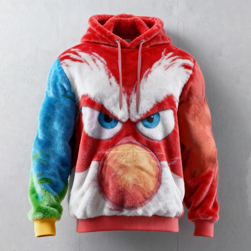 Comstylish Men's Fun Christmas Santa Claus Angry Expression Flannel Hoodie