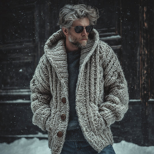 Men's Vintage Fairman Island Jacquard Thick Warm Hooded Sweater Cardigan artswardrobe