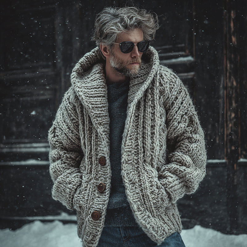 Men's Vintage Fairman Island Jacquard Thick Warm Hooded Sweater Cardigan elevenforest