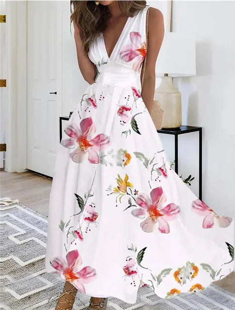 LM | V-neck floral sleeveless maxi dress