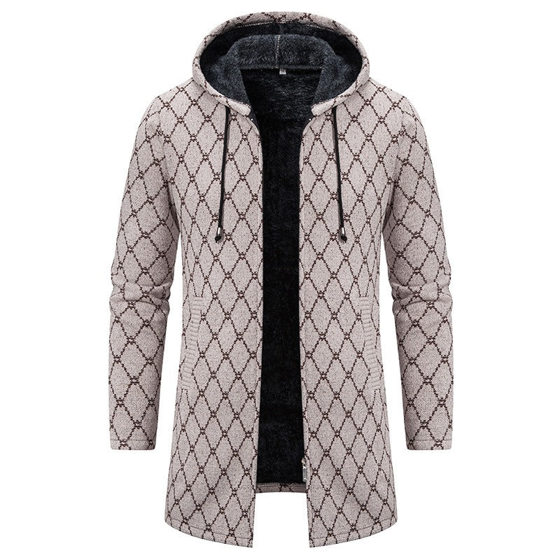 Men's Vintage Knitted Pattern Comfortable Plush Hooded Coat artswardrobe