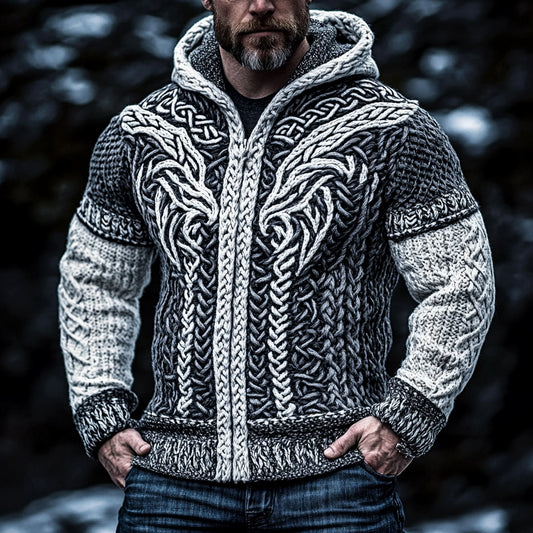 Men's Viking Wolf Style Celtic Thick Zip Hooded Sweater elevenforest