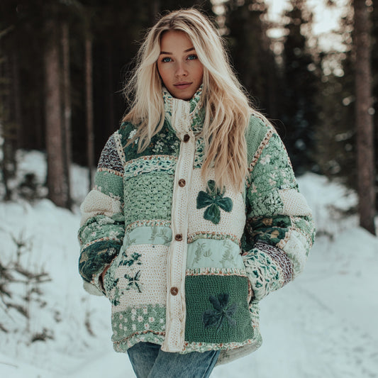 Comstylish Women's Floral Clover Button-down Warm Sweater