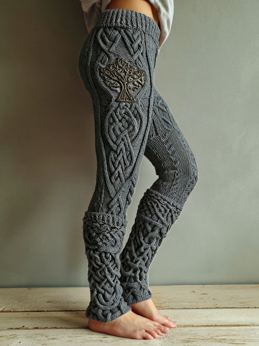 Vintage Viking Tree Of Life Celtic Knot Knit Jacquard Cozy Leggings artswardrobe