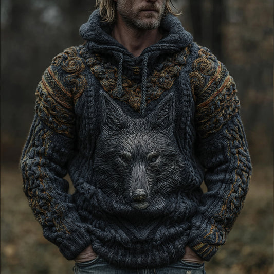 Men's Viking-style Wolf Totem Hooded Sweater elevenforest