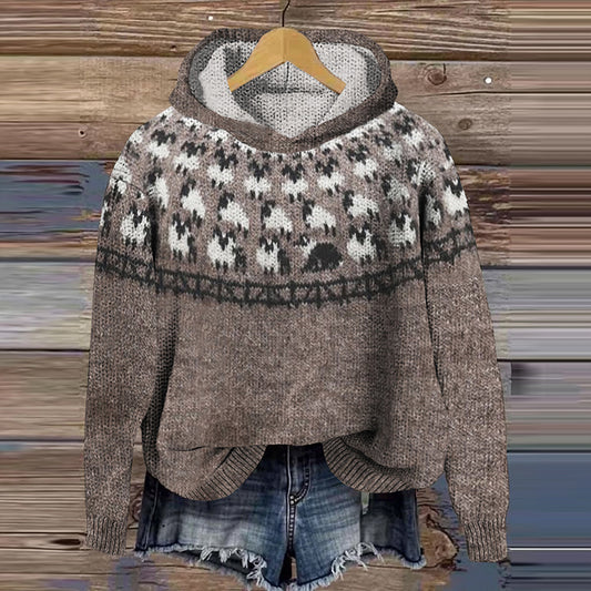 Fairman Island Sheepdog Pattern Vintage Hooded Sweater elevenforest