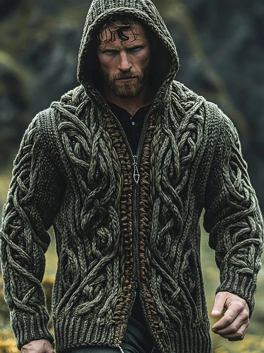 Vintage Celtic Knot Men's Hooded Zipper Sweater artswardrobe