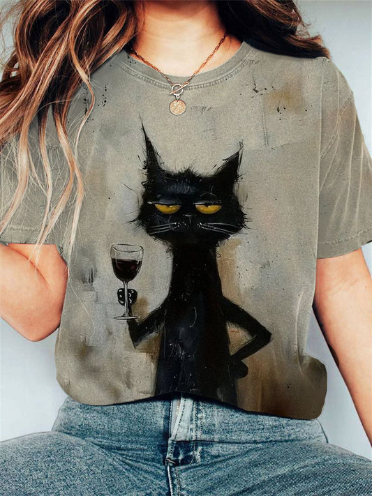 Comstylish Women's Animal Funny Cat Graphic Print Comfortable T-shirt