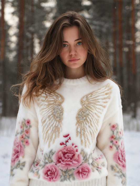 Comstylish Boho Floral & Wings Women's Flannel Sweater