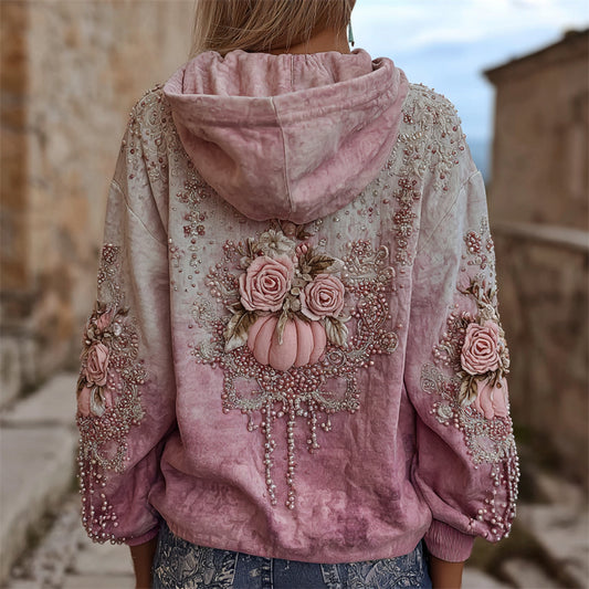 Vintage Thanksgiving Pink Pumpkins & Roses Gradient Hoodie artswardrobe