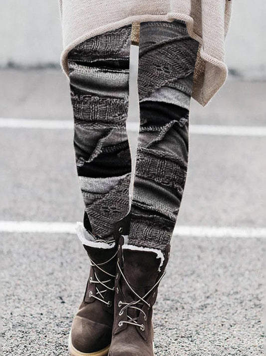 Vintage Distressed Patchwork Cozy Knit Leggings artswardrobe