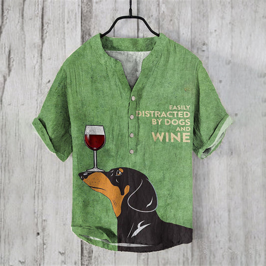 Abstract Creative Dog Dachshund Love Red Wine Art Linen Blend Shirt elevenforest