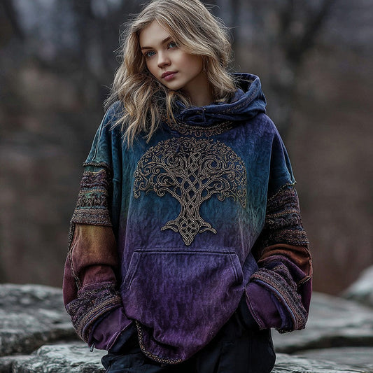 Women's Vintage Viking Celtic Knot Tree Of Life Graphic Warm Hoodie artswardrobe