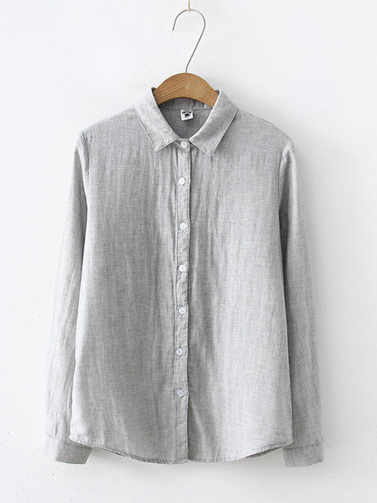 Women's Simple Solid Color Linen Blend Classic Shirt artswardrobe