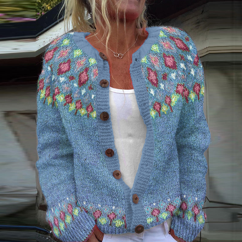 Fairman Island Geometric Contrast Sweater Cardigan elevenforest