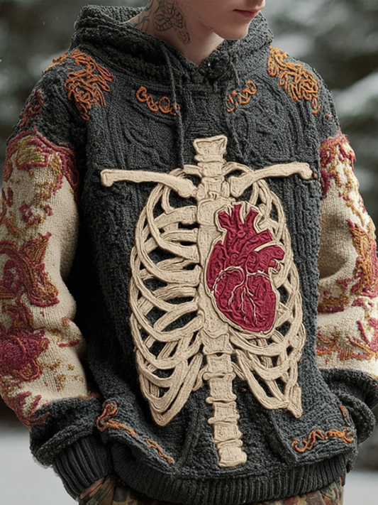 Halloween Skeleton Skull Design Men's Knit Hoodie artswardrobe