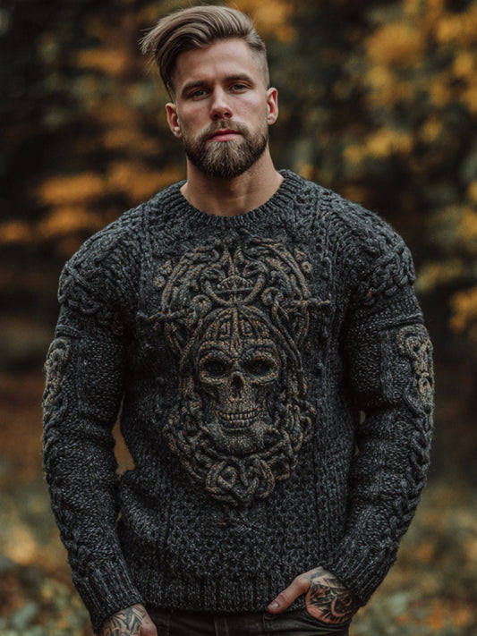 Men's Vintage Viking Halloween Embroidered Sweater elevenforest