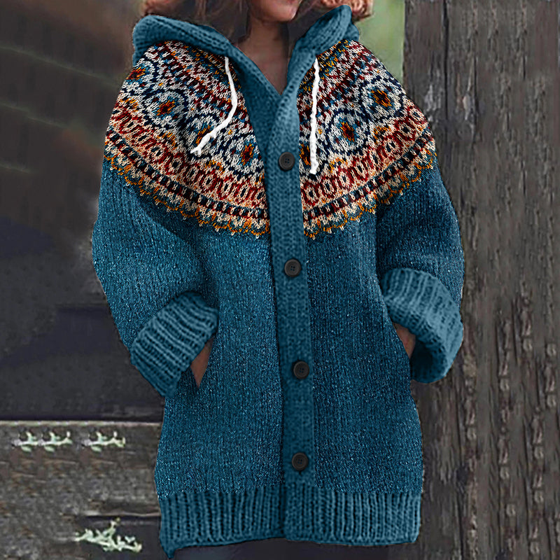 Fairman Island Print Vintage Hooded Sweater Cardigan elevenforest