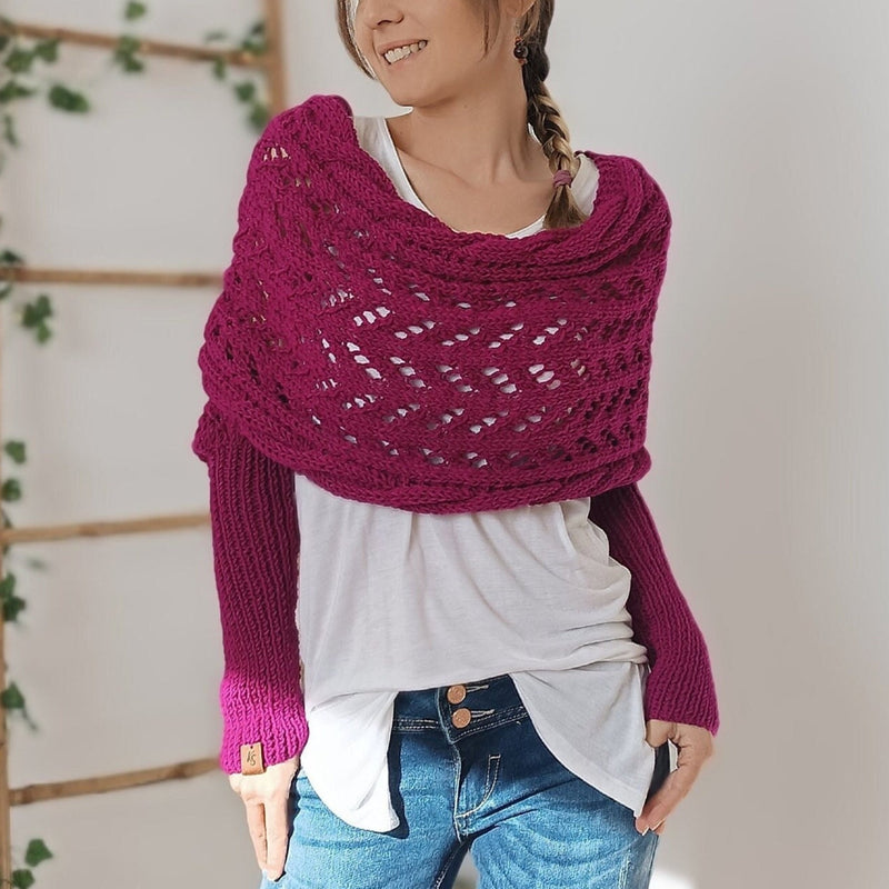 LM | Elegant knitted wrap sweater with openwork detail