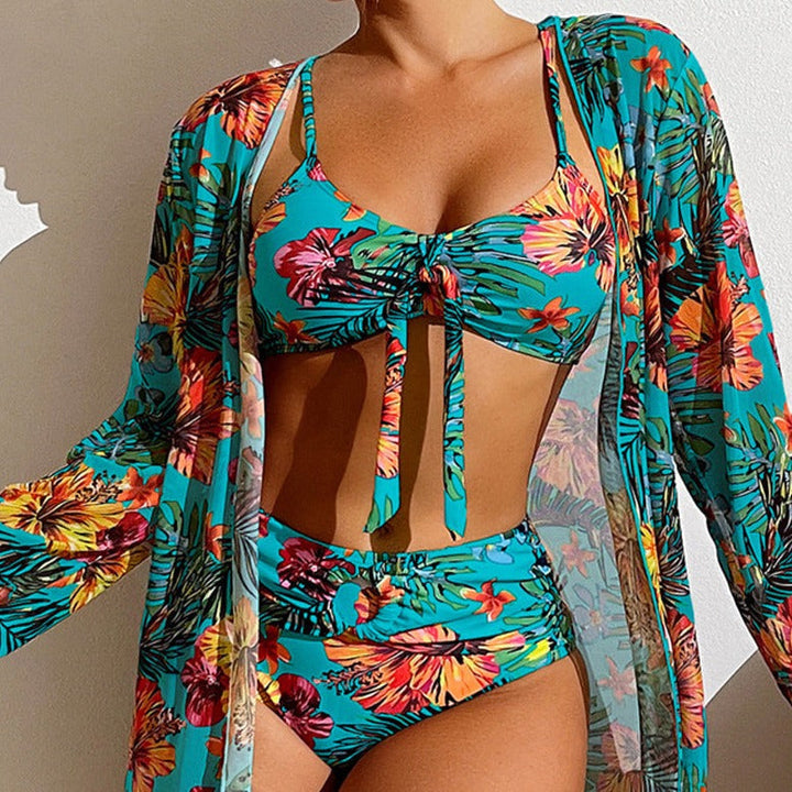 LM | 3-piece floral bikini with cover-up