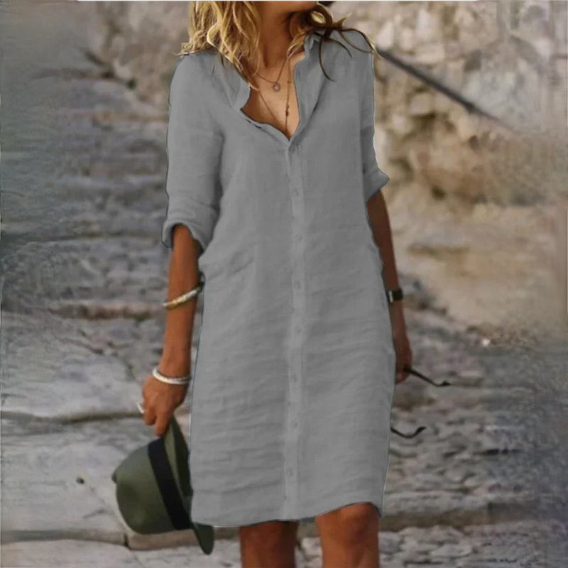 LM | Loose shirt dress with lapel button
