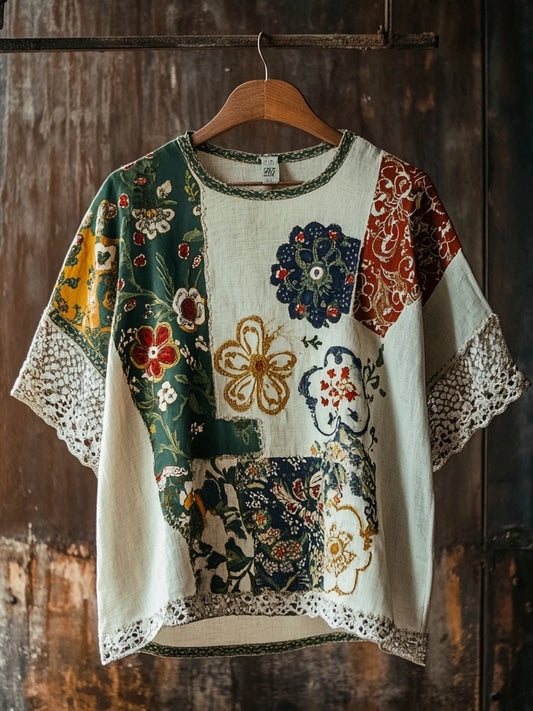 Vintage Ethnic Floral Linen Men's T-shirt artswardrobe