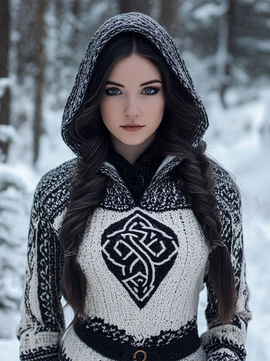 Women's Vintage Jacquard Comfort Knit Hooded Sweater elevenforest