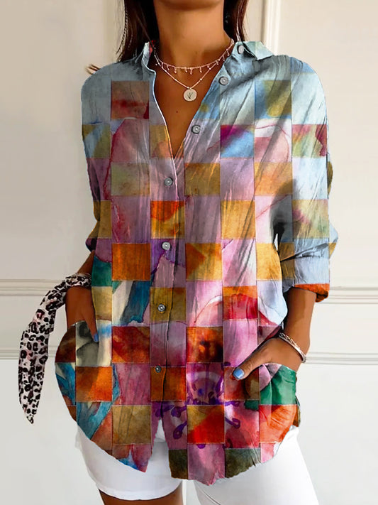 Women's Vintage Art Print Casual Cotton Shirt
