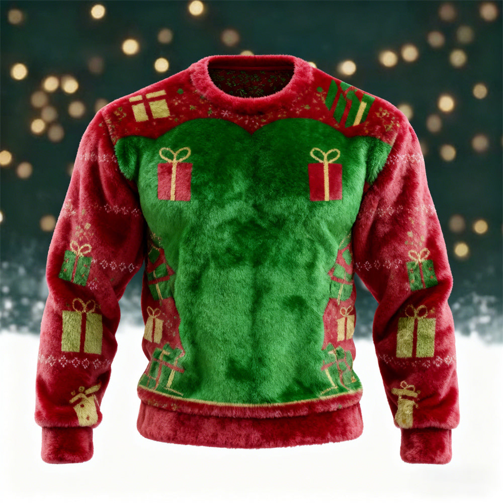 Comstylish Christmas Gift Pattern Printed Men's Flannel Sweatshirt