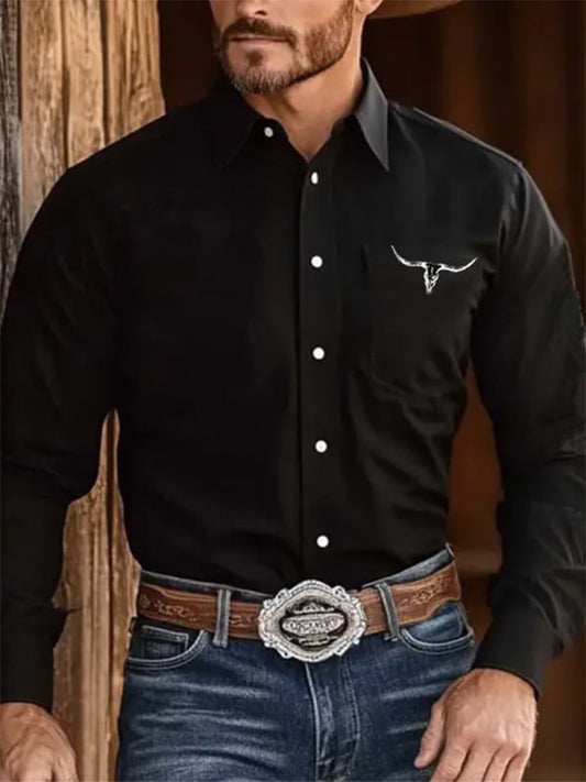 Men's Outdoor Western Print Long Sleeve Shirt artswardrobe