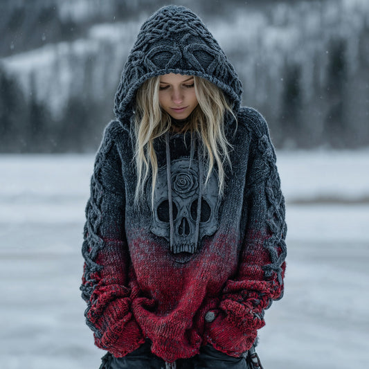 Women's Vintage Viking Tribal Celtic Skull Gradient Hooded Sweater artswardrobe