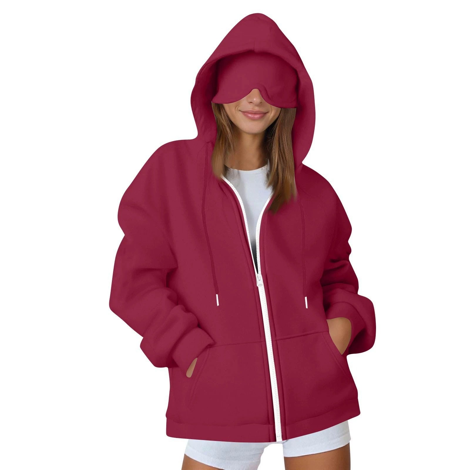 Comstylish Unisex Airplane Mode Travel Casual Cotton Blend Eye Mask Zipper Hoodie