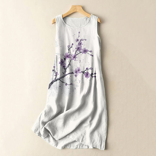Vintage Lovely Purple Plum Blossom Art Pattern Casual Midi Dress artswardrobe