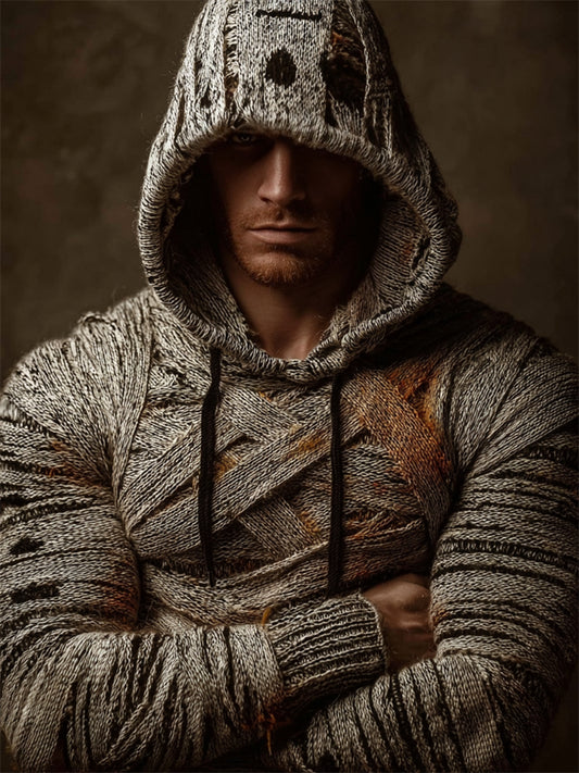 Men's Halloween Ancien Egyptian Mummy Bandages Distressed Cozy Hooded Sweater artswardrobe