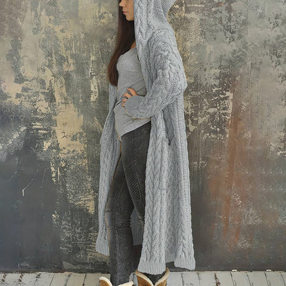 Women'S Solid Color Hooded Knitted Cardigan elevenforest