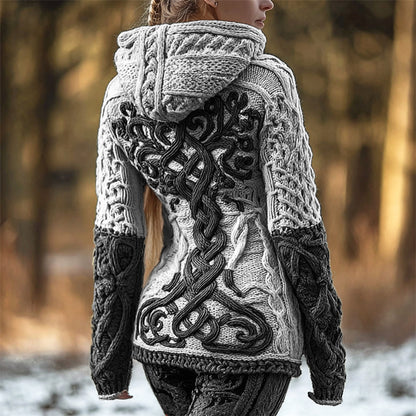 Vintage Viking Tree Of Life Celtic Contrast Cozy Hooded Sweater artswardrobe