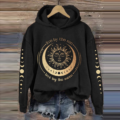 Comstylish Women's Vintage Live By The Sun Love By The Moon Hoodie
