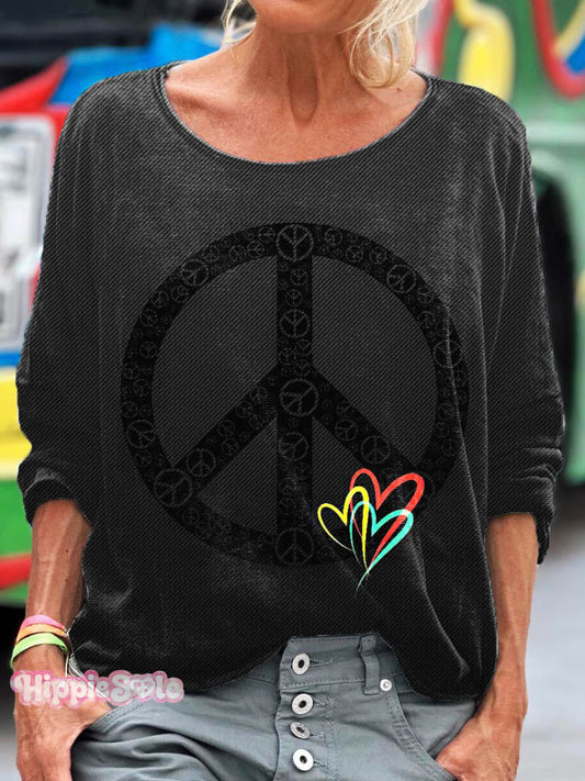 Women's Peace And Love Pattern Art Print T-shirt